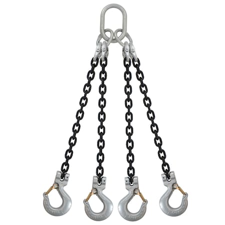 1/2 X 10' - Crosby 4 Leg Chain Sling W/ Sling Hooks - Grade 100